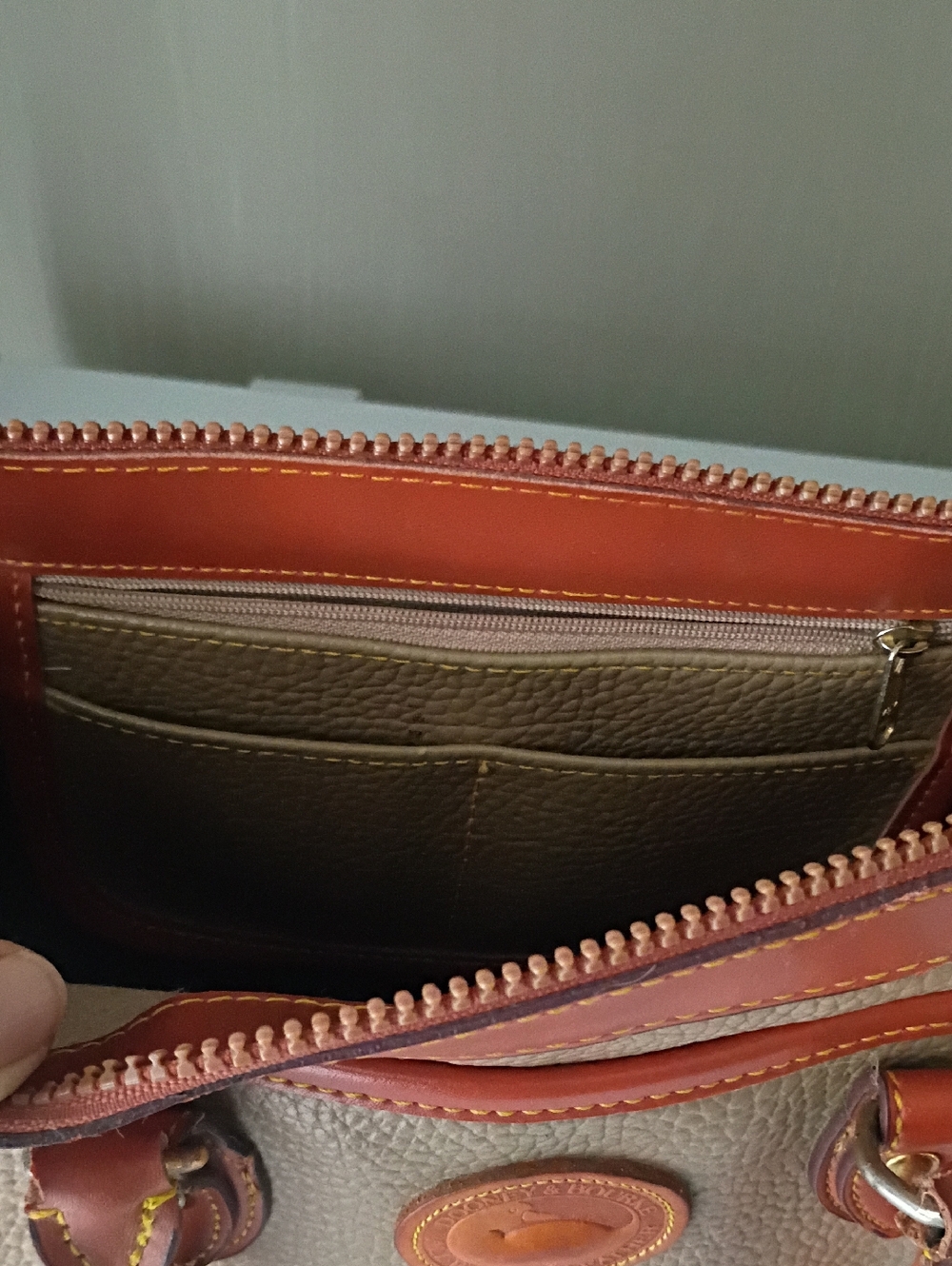 Vintage Dooney & Bourke All-Weather Pebbled Two-Tone Leather Satchel - Picture 11 of 15